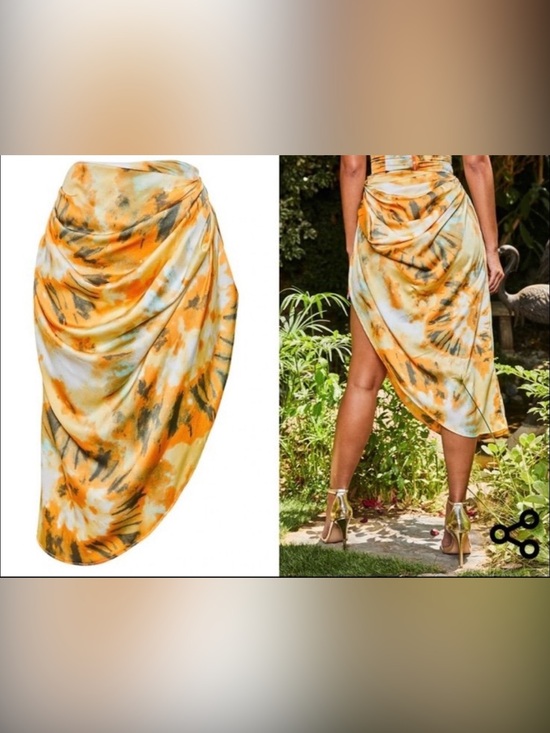 PrettyLittleThing Dresses & Skirts - 🧡 PrettyLittleThing Plus Size Orange Tie-Dye Ruched Side Midi Skirt 🧡